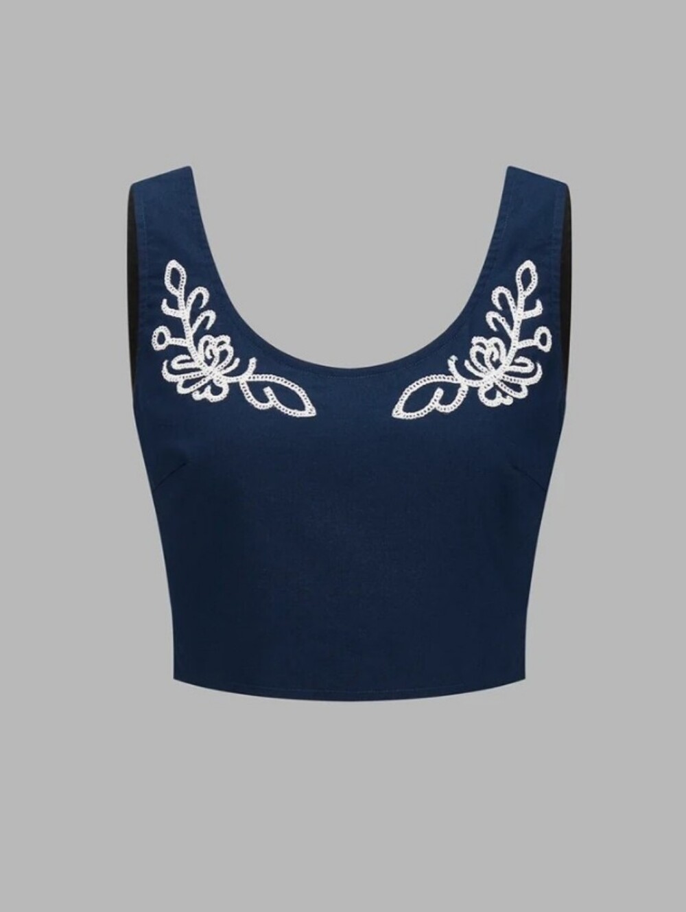 Embroidered Navy Blue Midi Skirt Set - Picture 4 of 11
